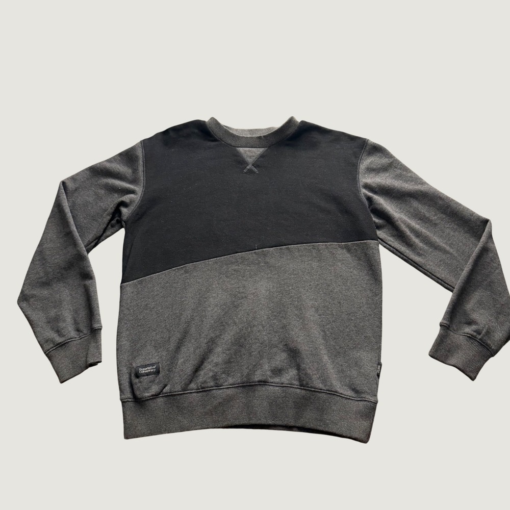 WeSC Sweatshirt Small Superlative Conspiracy Colorblock Gray Black Pullover
